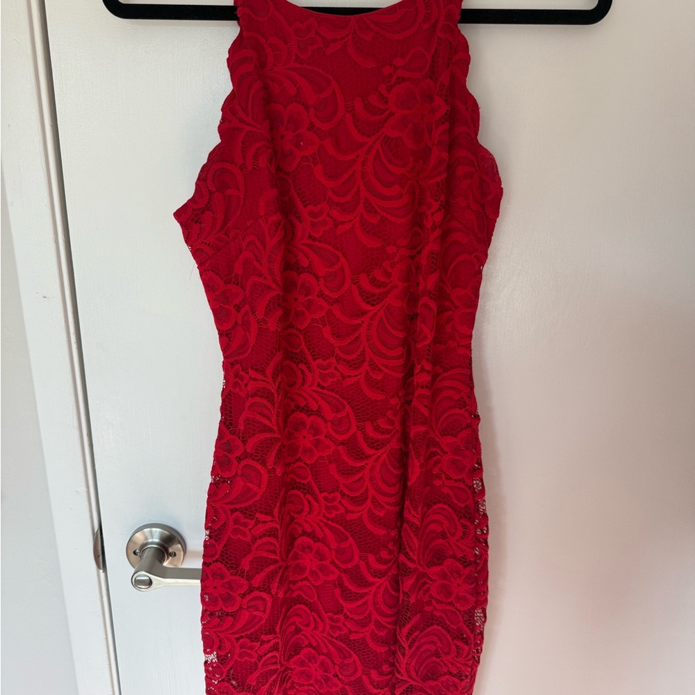 by & by Red Sleeveless Halter Mini Dress